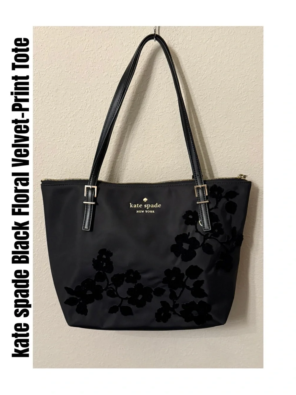 kate spade Black Floral Velvet-Print Tote